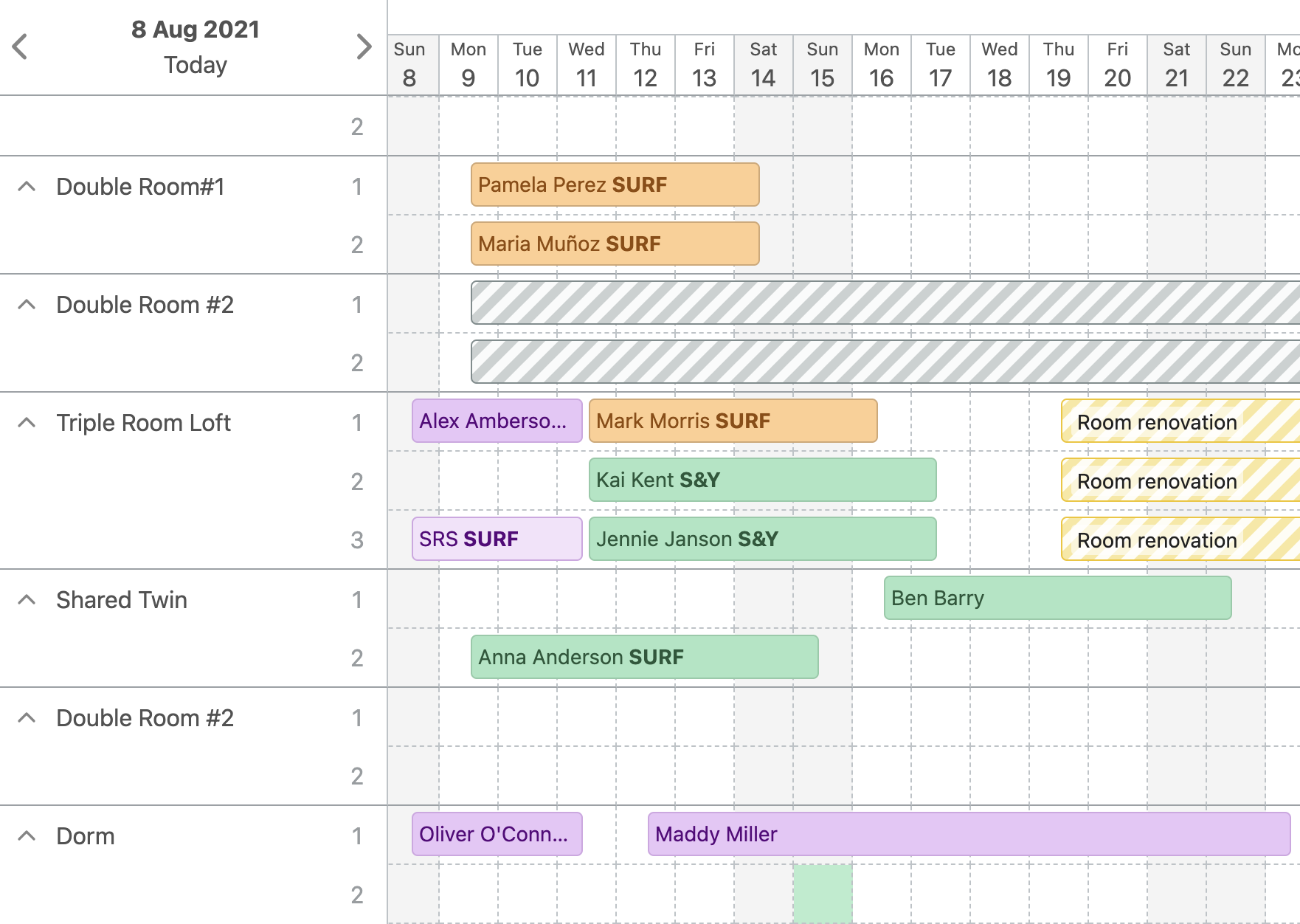 A view of the Backoffice calendar in Bookinglayer's booking software.