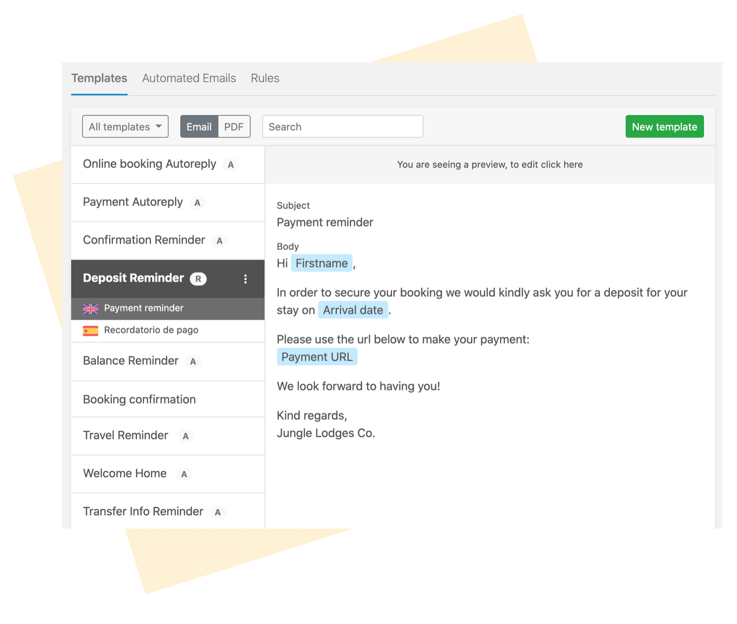 Email Templates in Bookinglayer