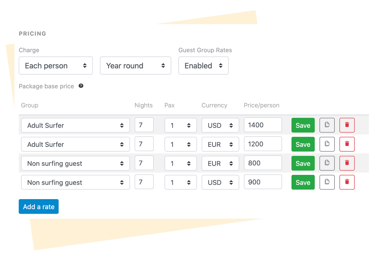 Configuration of rates in Bookinglayer